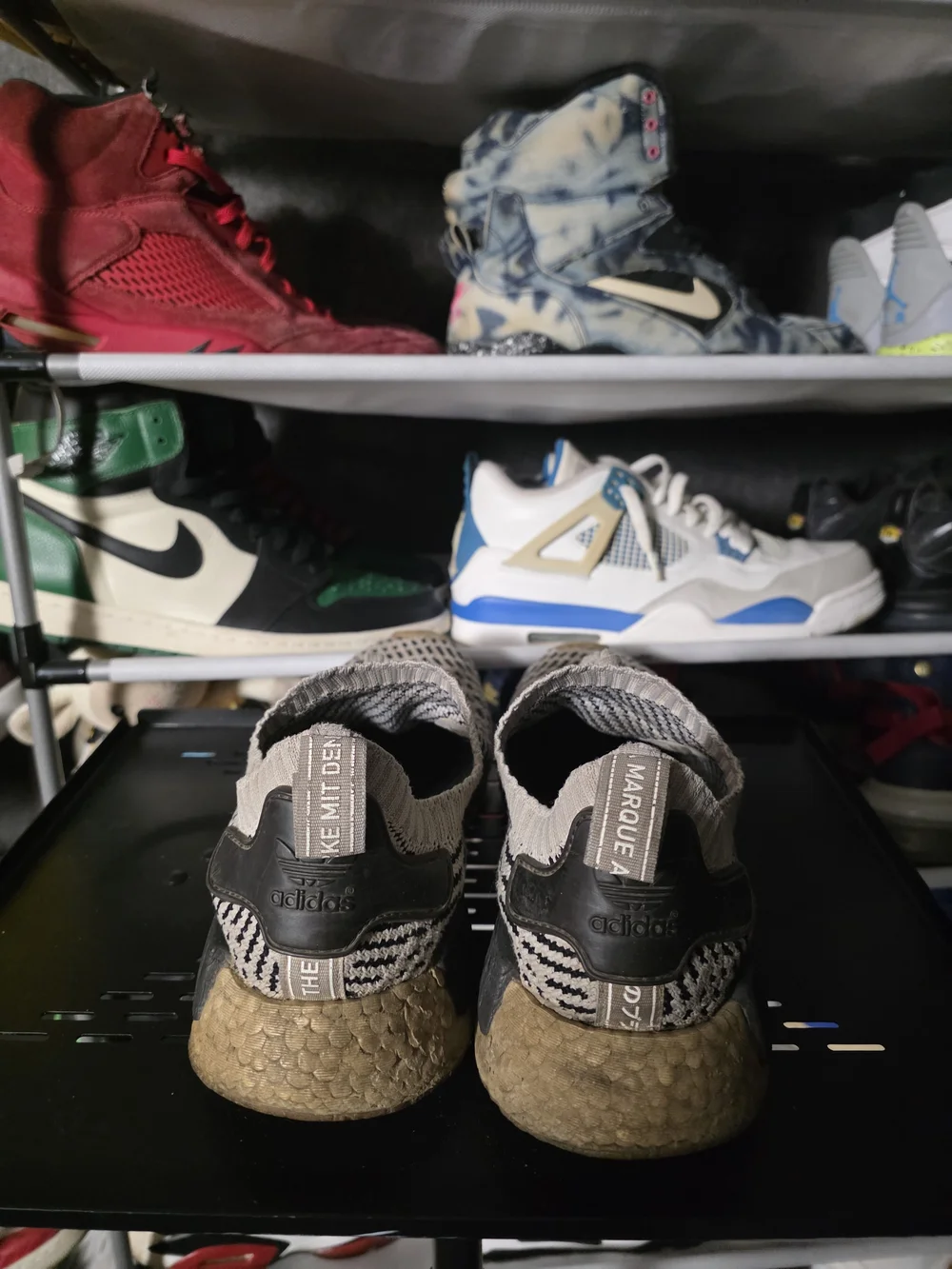 🔥 adidas Men Size 9 NMD Primeknit Sneakers  Beige and Black